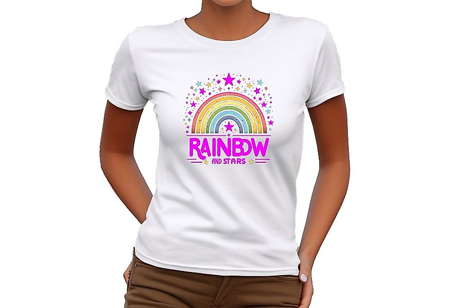 Banco T-Shirt Damen Kurzarm Rainbow Print Unifarben hochwertiger Print günstig online kaufen