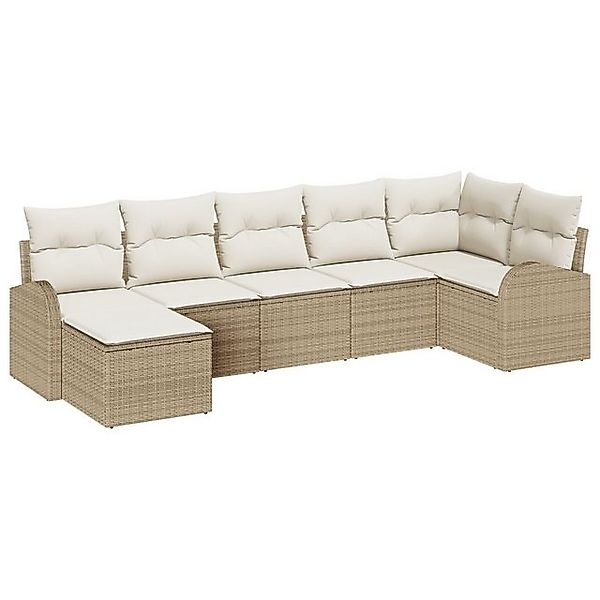 vidaXL Loungesofa 7-teiliges Garten-Sofa-Set mit Kissen Beige Poly-Rattan, günstig online kaufen