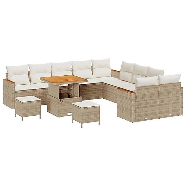 vidaXL 13-Teiliges Garten-Sofa-Set mit Kissen in Beige aus Poly Rattan und günstig online kaufen