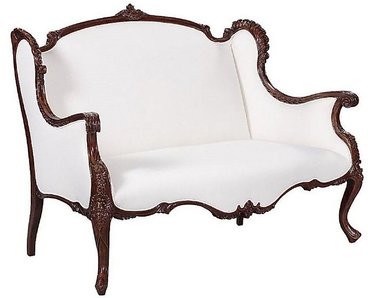 Casa Padrino Sofa Luxus Barock Sofa Weiß / Dunkelbraun - Prunkvolles Wohnzi günstig online kaufen