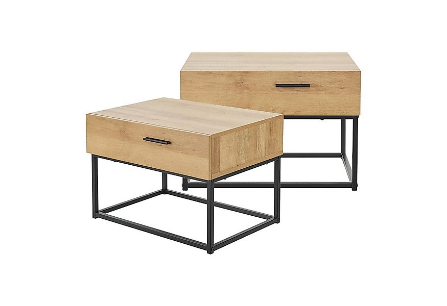 en.casa Nachttisch, »Lavangen« 2er Set mit Schublade Eiche-Optik / Schwarz günstig online kaufen