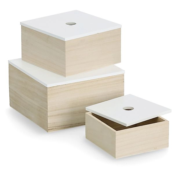 Zeller Aufbewahrungsboxen-Set Holz 24 cm x 24 cm x 14 cm 3-teilig Weiß-Natu günstig online kaufen