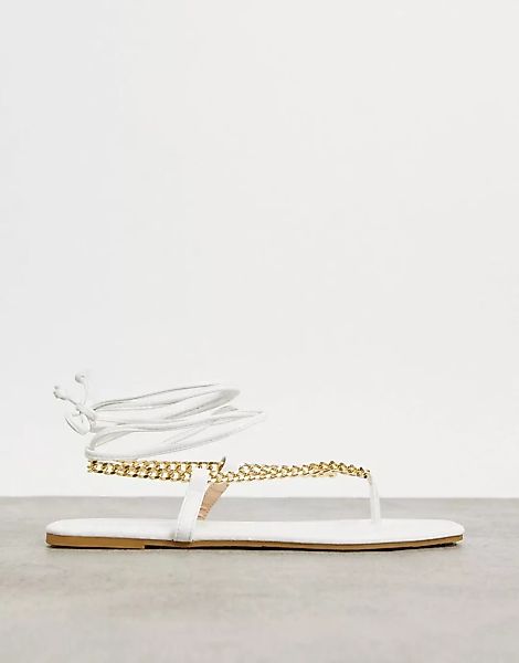 Glamorous – Flache Sandalen mit Kettendetail in Weiß günstig online kaufen