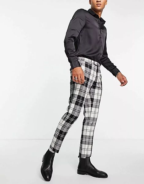 Twisted Tailor – Elegante Hose in Schwarz und Weiß kariert mit Taschen mit günstig online kaufen