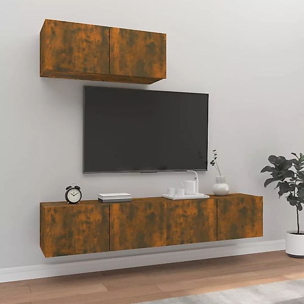 vidaXL TV-Schrank 3-tlg. TV-Schrank-Set Räuchereiche Holzwerkstoff günstig online kaufen