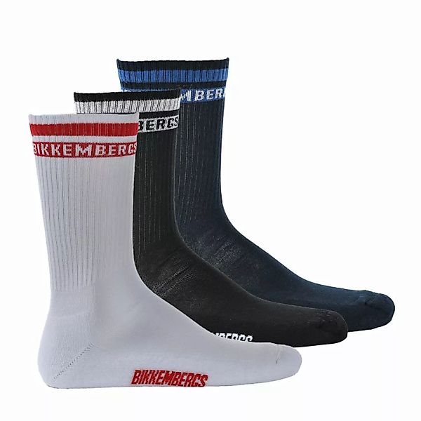 BIKKEMBERGS Herren Socken, 3 Paar - Logo, Baumwolle, schwarz/blau/weiß S/M günstig online kaufen