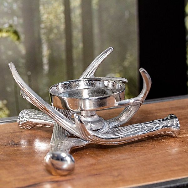 Antikas Wanddekoobjekt Aluminium Kerzenhalter, klein, Elchgeweih, günstig online kaufen