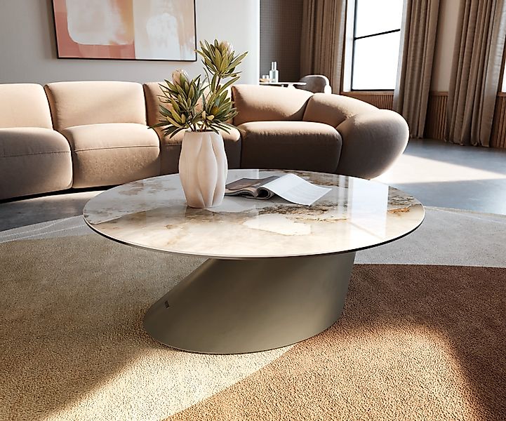 Couchtisch Edge Rund 90x90 cm Keramik Minas Melange Conis Metall Effektfini günstig online kaufen