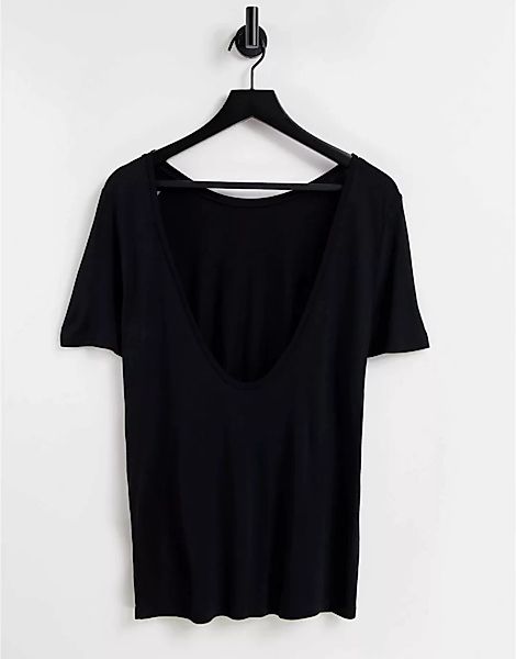 NA-KD – T-Shirt mit U-Ausschnitt auf dem Rücken in Schwarz günstig online kaufen