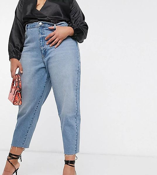 ASOS DESIGN Curve – Boyfriend-Jeans mit Ballonschnitt in verwaschenem Mitte günstig online kaufen