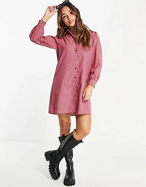 Urban Threads – Oversize-Hemdkleid in Rosa kariert günstig online kaufen