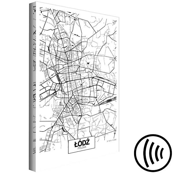 Bild auf Leinwand Lodz-Stadtplan - schwarz-weiße, minimalistische Stadtkart günstig online kaufen