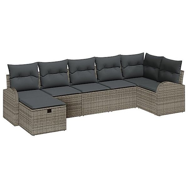 vidaXL Loungesofa 7-teiliges Garten Sofa Set mit Kissen Grau Poly Rattan, 7 günstig online kaufen