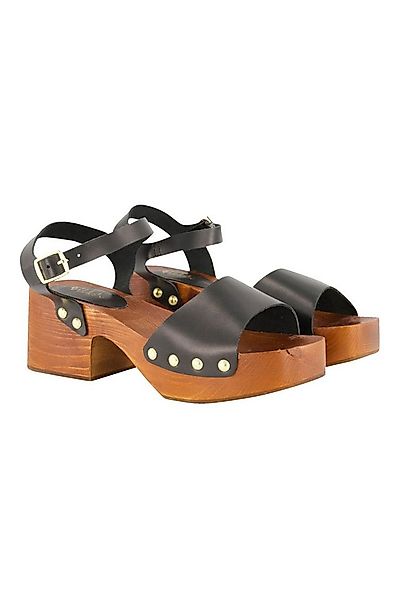 Ulla Popken Leder-Clog-Sandaletten Nieten Holzsohle Sandalette günstig online kaufen