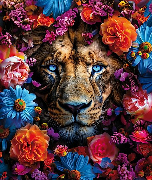 Bönninghoff Leinwandbild, Löwe-Löwen-Tiere-Raubkatzen-Blumen-Blumenbilder-P günstig online kaufen