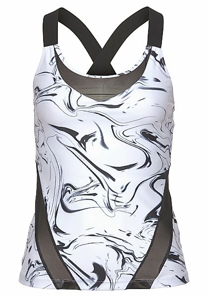 LASCANA ACTIVE Funktionsshirt "Marble", mit gekreuzten Trägern und Mesheins günstig online kaufen