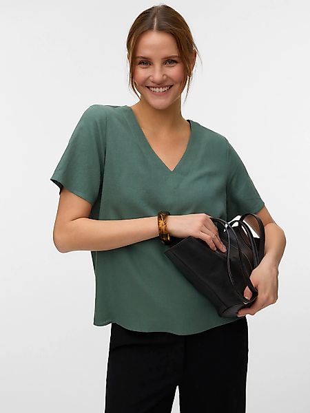 Vero Moda Blusenshirt "VMMYMILO S/S V-NECK TOP WVN GA" mit klassischem Schn günstig online kaufen