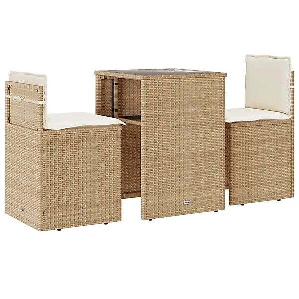 vidaXL 3-tlg Bistro-Set mit Kissen Beige Poly Rattan Modell 15 günstig online kaufen