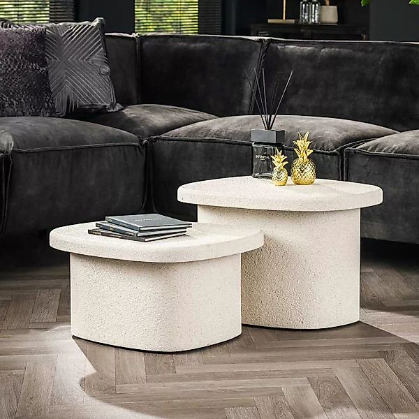 Wohnzimmer Tisch Set in Creme Weiß Tischplatte in Trapezform (zweiteilig) günstig online kaufen
