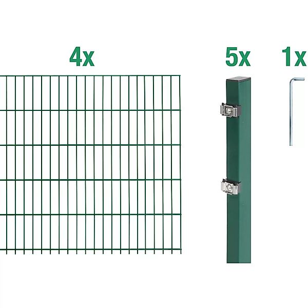 Metallzaun Grund-Set Doppelstabmatte verz. Grün beschichtet 4 x 2 m x 1,4 m günstig online kaufen