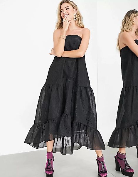 ASOS EDITION – Trägerloses Kleid mit abfallendem Saum in Schwarz günstig online kaufen