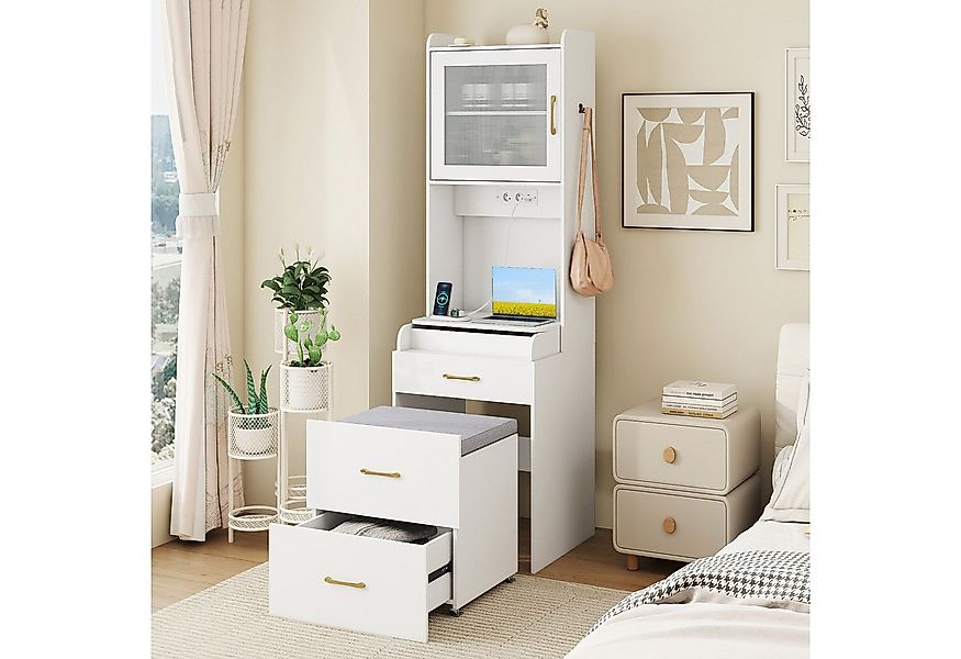 COSTWAY Schminktisch (1-St), Frisiertisch Set, mit Klappspiegel, Aufbewahru günstig online kaufen