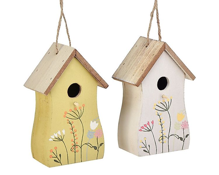 Viana Nistkasten Deko Vogelhäuschen Holz Weiß Gelb 13cm 2er Set, 2 Stück günstig online kaufen