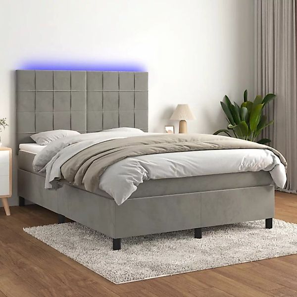 vidaXL Boxspringbett Boxspringbett mit Matratze LED Hellgrau 140x200 cm Sam günstig online kaufen