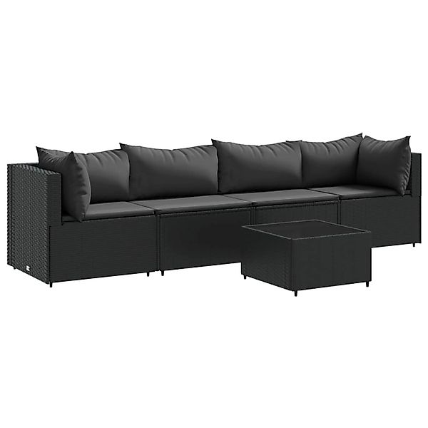 vidaXL 5-Tlg Garten-Lounge-Set mit Kissen Schwarz Poly Rattan 3308011 günstig online kaufen