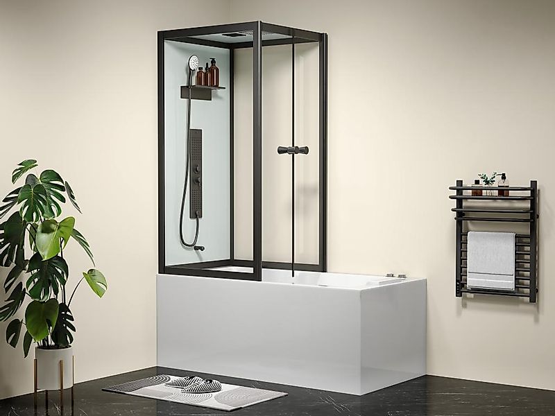 Duschbadewanne - Schwarze Profile - 150 x 75 x 215 cm - 100 Mikrodüsen & 6 günstig online kaufen