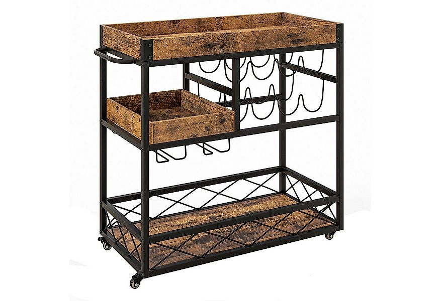 COSTWAY Küchenwagen, mit abnehmbarem Tablett, Weinregal, auf Rollen günstig online kaufen