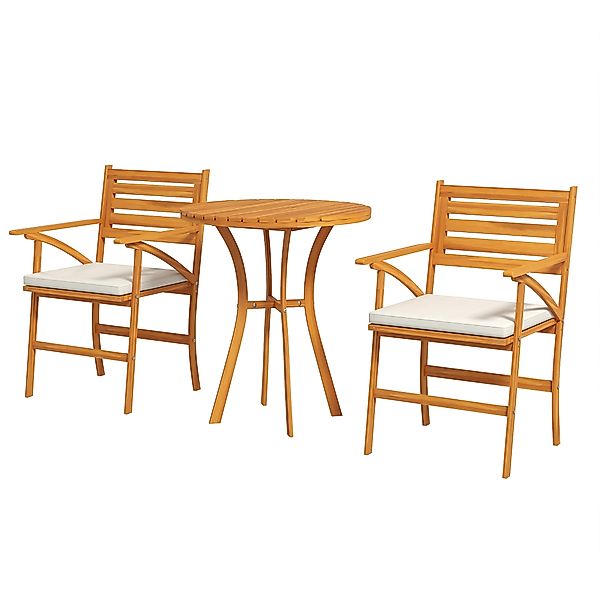 Outsunny Gartenmöbel-Set aus Kiefernholz, 1 runder Tisch und 2 Stühle, Gart günstig online kaufen