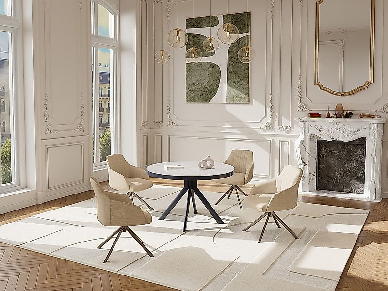 Ausziehbarer Esstisch für 4–6 Personen aus Keramik, MDF & Metall – Weiße & günstig online kaufen