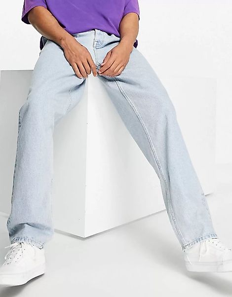 ASOS DESIGN – Baggy-Jeans mit doppelten Bundfalten und elastischem Bund-Bla günstig online kaufen