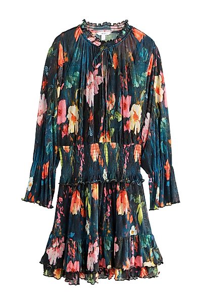 Next Tüllkleid Geblümtes Mesh-Minikleid mit Bindeausschnitt günstig online kaufen