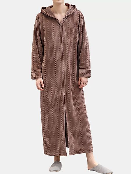 Männer Flanell Pyjama mit Kapuze Robe Reißverschluss verdicken thermisch wa günstig online kaufen