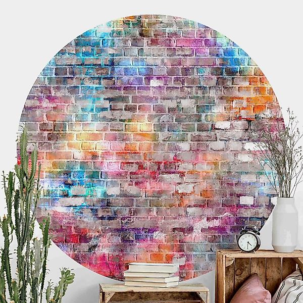 Runde Fototapete Bunte Shabby Backsteinwand günstig online kaufen