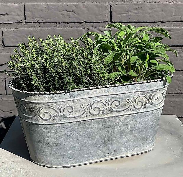 Zink Blumentopf Oval Verzierung Vintage-Stil Pflanztopf Landhausstil 33 cm günstig online kaufen
