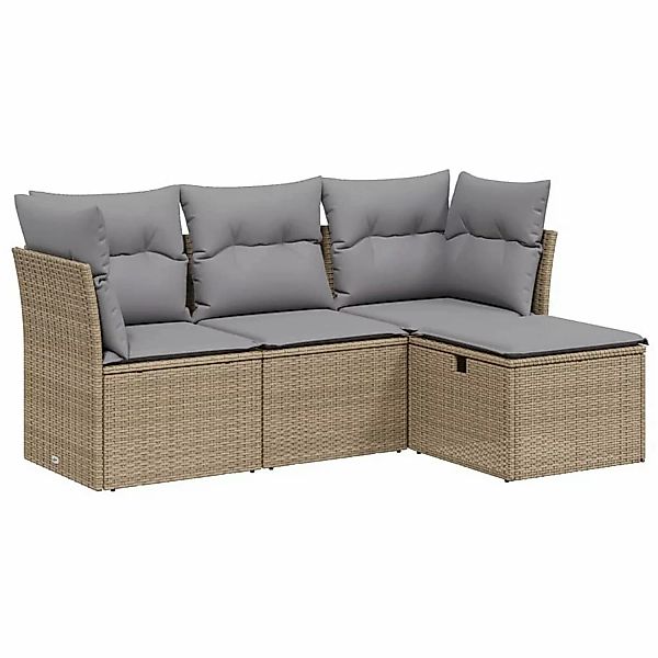 vidaXL 4-tlg Garten-Sofagarnitur mit Kissen Beigemischung Poly Rattan Model günstig online kaufen