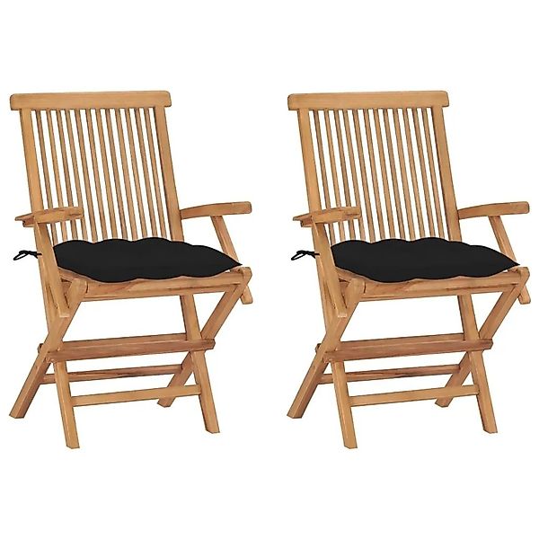 vidaXL Gartenstühle mit Schwarzen Kissen 2 Stk Massivholz Teak 3062509 günstig online kaufen