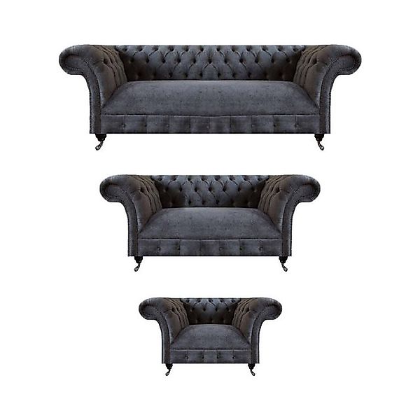 JVmoebel Chesterfield-Sofa Wohnzimmer Grau Möbel 2x Sofas Einrichtung Sesse günstig online kaufen