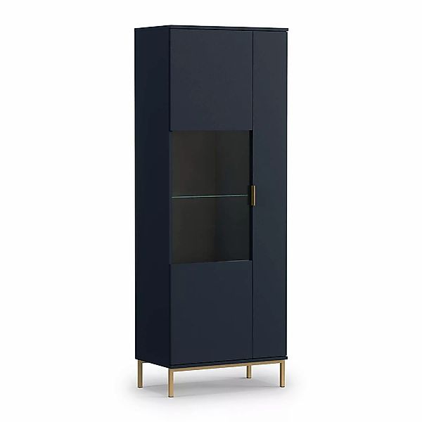 Lomadox Vitrine PERIA-132 blau Glastür und Glasboden Metall Fußgestell gold günstig online kaufen