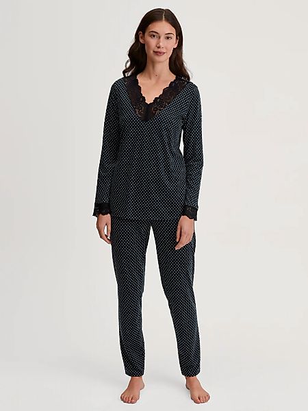 CALIDA Schlafanzug "Deep Dreams", (2 tlg.), gepunktet, Spitze, V-Ausschnitt günstig online kaufen