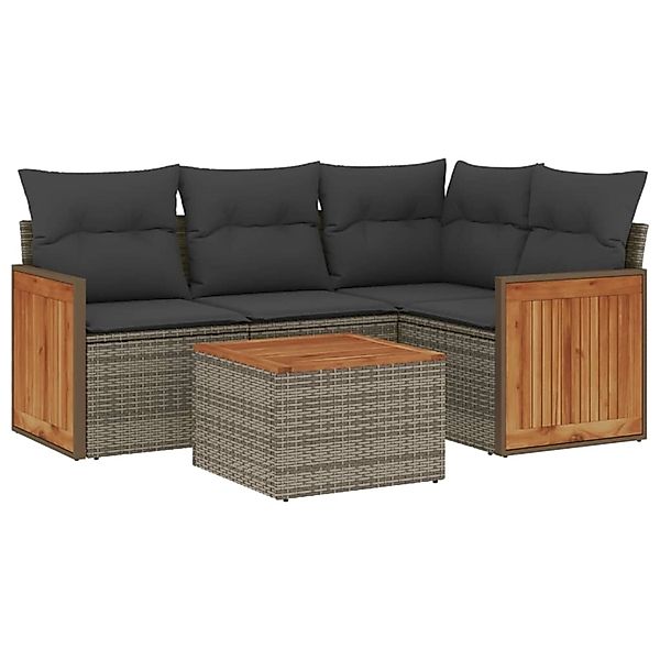 vidaXL 5-Tlg Garten-Sofagarnitur mit Kissen Grau Poly Rattan 3227621 günstig online kaufen