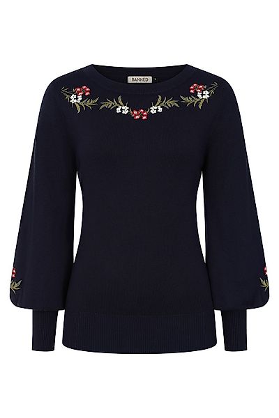 Banned Strickpullover Carla Romantic Floral Dunkelblau günstig online kaufen