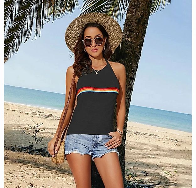 RUZU UG Blusentop Shirtbluse Sommer Damen Neckholder Top Strickweste Damen günstig online kaufen