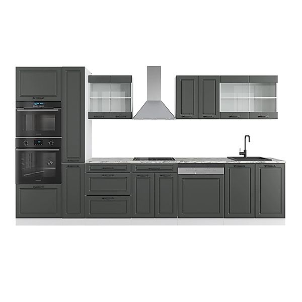 Vicco R-Line Küchenzeile Anthrazit Landhaus/Weiß 350 cm mit Hochschrankohne günstig online kaufen