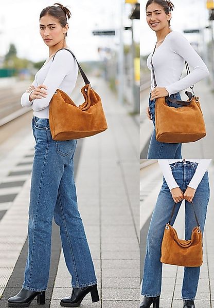 Caspar Schultertasche Damen Veloursleder Handtasche Klassisch - PREMIUM LIN günstig online kaufen