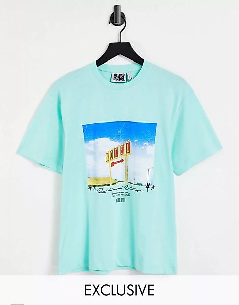Reclaimed Vintage Inspired – T-Shirt in Blau mit Landschaftsprint vorne günstig online kaufen