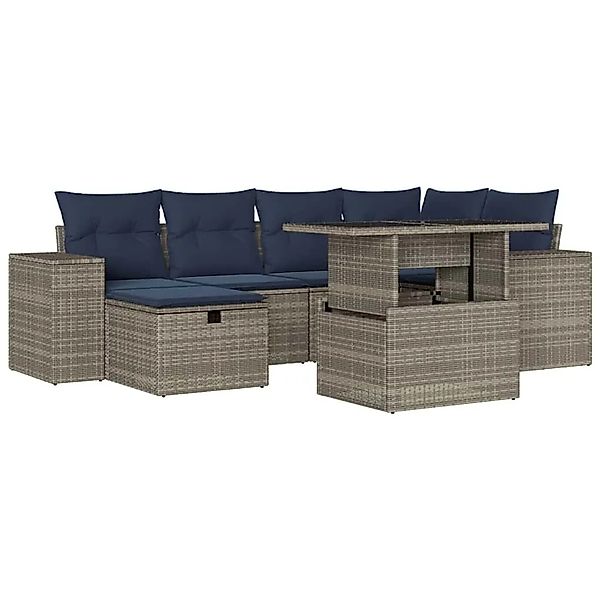 vidaXL 7-Tlg Gartensofa-Set mit Kissen Grau Polyrattan 3275301 günstig online kaufen